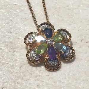 Vintage Ross Simons 925 Flower Blue Toned Necklace